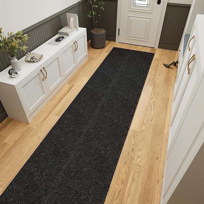 Ottomanson Commercial Scrape Rib Entry Mat – Heavy Duty Ribbed Floor Mat for High Traffic – Non Slip Rubber Back, Waterproof – Indoor Outdoor Use for Offices, Schools, Lobbies, 2'7" x 6', Black