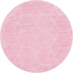 Unique Loom Trellis Frieze Collection Area Rug - Geometric (7' Round, Light Pink/ Ivory)