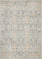 Washable Living Room Rug: 6x9 Boho Floral Soft Area Rug for Bedroom Decor - Vintage Low Pile Thin Carpet for Dining Room Non-Slip - Farmhouse Stain Resistant Rugs - Beige Blue