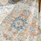 jinchan Kelda Area Rug 5x7 Washable Bedroom Rug Vintage Indoor Floor Cover Distressed Lightweight Non-Slip Low Pile Thin Mat Accent Stain Resistant Carpet for Living Room Dining Room Office Orange