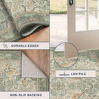 Floral Large Rugs for Living Room 10x14 - Sage Green Area Rug for Dining Room Under Kitchen Table, Large Bedroom, Playroom, Washable Folable Non Skid Low Pile Indoor Carpet