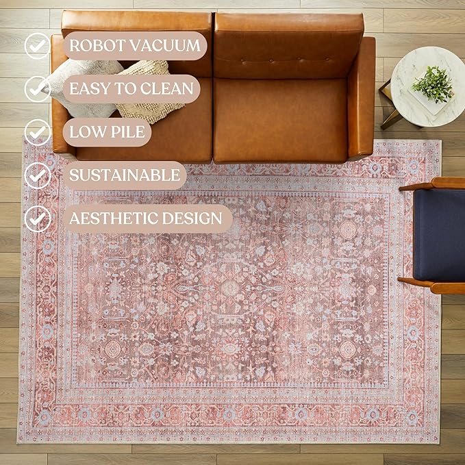 Fame Living Washable Area Rug. Modern Farmhouse. Vintage. Turkish. Bohemian. Distressed. Oriental. Traditional. Rugs for Living Room. Dining. Bedroom. Office. Entryway. Foyer. (860TT, 2' x 3')