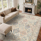 GENIMO 6x9 Area Rugs for Living Room, Machine Washable Low Pile Rugs, Chenille Non Alip Vintage Rug for Bedroom, Dining Room, Home Office, Beige Cream