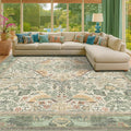 Floral Large Rugs for Living Room 10x14 - Sage Green Area Rug for Dining Room Under Kitchen Table, Large Bedroom, Playroom, Washable Folable Non Skid Low Pile Indoor Carpet