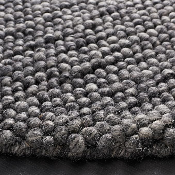 SAFAVIEH Natura Collection Area Rug - 8' Round, Dark Grey, Handmade Wool Blend, Textured Design, Ideal for Living Room, Bedroom, Dining Space (NAT620H)