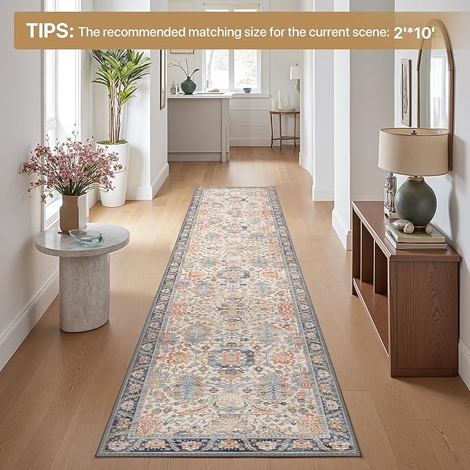 Bavni Runner Rug, Machine Washable Rugs for Bedroom 2x5, Non Slip Boho Rugs with Rubber Backing, Ultra-Thin Folable Rug Runner for Hallways Bathroom, Teal/Multi
