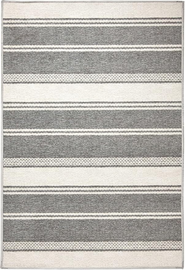 Dash & Albert Bowman Stripe Grey Machine Washable Rug, 4 X 6 Feet, Grey Stripe Pattern