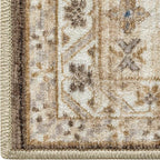 DEXI 4x6 Area Rug for Living Room, Washable Vintage Farmhouse Thin Rug Indoor Floor, Non Slip Stain Resistant Low Pile Carpet for Dining Room Bedroom Office, Light Brown