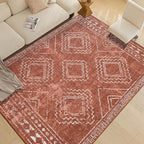 ILANGO Moroccan Area Rugs 8'x10' for Living Room Machine Washable Modern Rugs with Rubber Backing Non Slip Carpet for Dedroom Farmhouse Dining Room, Ultra-Thin, Foldable, Easy Clean