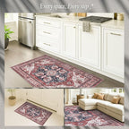 Fame Rugs Turkish Rug. Washable Vintage Oriental Antique Inspired Traditional Doormat Small Modern Area Rugs Luxury Entryway Entry Bedroom Bathroom Kitchen (404RR, 2'5 x 6'9)