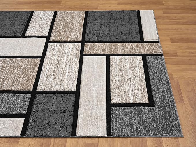 Geometric Area Rug - 4x5 Decorative Home & Office Rug - Indoor Carpet for Living Room, Bedroom, Family or Dining Room - Non-Fading Polyester Material, Stain-Proof - Beige Sand