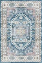 vivorug 4x6 Rug, Small Area Rug for Living Room, Bedroom, Kitchen, Machine Washable Non-Slip Throw Rug, Vintage Distressed Medallion Carpet for Entryway Nursery Dinner Room - Durable (Blue)
