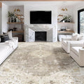 MUJOO 9’x12’ Area Rug Large Rugs for Living Room Bedroom Dining Room,Boho Washable Non Slip Bohemian Vintage Distressed Farmhouse Non Slip Big Carpet,Beige Floral Flowers