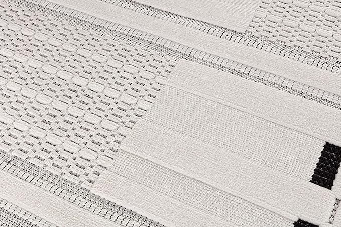 CAMILSON Modern Rug 9x12 Luxury Geometric Pattern Large Micro Loop Area Rugs Soft High-Low Pile Stain Resistant Easy to Clean Non-Shedding Durable Living Room Bedroom Indoor Carpet (White/Black)