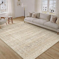 HUGEAR 5x7 Area Rug Beige Vintage Neutral Washable Bedroom Rug Soft Non Slip Distressed Carpet Low Pile Pet Friendly for Living Room Bedside Dining Room