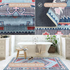 Fame Living Washable Area Rug. Modern Farmhouse. Vintage. Turkish. Bohemian. Distressed. Oriental. Traditional. Rugs for Living Room. Dining. Bedroom. Office. Entryway. Foyer. (856BlM, 2'5" x 6'5")