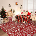 Christmas Rug 8x10 Washable Rugs, Boho Christmas Tree Snowflake Rug Non-Slip Soft Low Pile Non Shedding Indoor Holiday Decor Carpet for Living Room Bedroom Dining Room Home Office (Xmas Red, 8'x10')