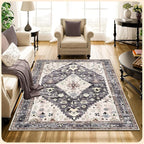 Istana Washable Rugs 3x5 - Dark Grey Blue/Rose Mauve Bedroom Rug - Kid & Pet Friendly 3x5 Area Rug - Rug Non Slip - Foldable Bedroom Rugs - Eco Friendly Area Rug