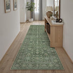 Green Runner Rug 2x8 Hallway Washable Carpet Soft Vintage Indoor Kitchen Non Slip Bedroom Traditional Retro Distressed Thicker Throw Long Rug Bathroom Laundry Entryway Office Dining Room