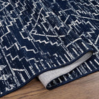 Wonnitar Moroccan 5x7 Blue Rugs for Living Room, Washable Geometric Tribal Bedroom Area Rug, Large Non-Shedding Soft Low Pile Stain Resistant Carpet for Den Kitchen Home Decor (Blue,5'x7')