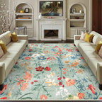 Green Area Rug 8x10 Floral Washable Living Room Kitchen Boho Carpet Non Slip Low Pile Indoor Accent Lightweight Soft Throw Rug for Bedroom Office Dining Room Nursery Farmhouse