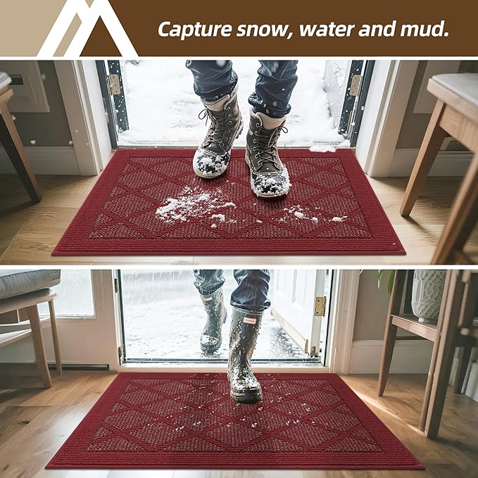 COSY HOMEER Non-Slip Door Mat 24"x36", Entryway Rugs Low Profile Absorbent Dirt Trapper Doormat for Front Entrance, Washable Polypropylene Entry Mat (Red)