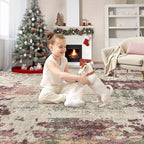 5x8 Area Rug Living Room Rugs - Washable Neutral Modern Abstract Soft Thin Rug Indoor Floor No Slip Rug Carpet for Bedroom Under Dining Table Home Office Decor - Purple/Green/Beige