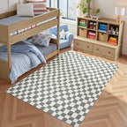 jinchan 5x7 Checkered Area Rugs for Kids Room - Machine Washable Soft Rug Modern Geometric Lattice Non-Slip Carpet for Nursery Playroom Classroom Living Room Bedroom Dining Room Home Office Grey