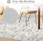 Area Rug 9x12 Living Room Rug, Machine Washable Vintage Distressed Boho Area Rug Non-Slip Soft Low Pile Large Indoor Rugs for Bedroom Kitchen Dining Room Office(Brown Green,9'x12')