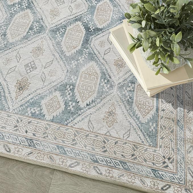 Fame Living Faded Oushak Rug, Turkish Vintage Floral Pastel Large Oversized Area Rugs for Living Room Dining Bedroom Kitchen Bathroom Nursery (852CB, 2' x 3')
