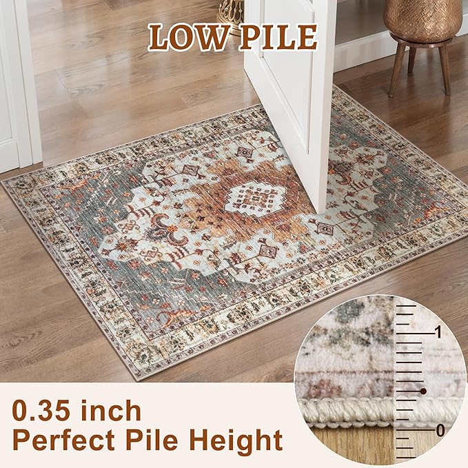 Tangsoo 2x10 Vintage Floral Geometric Runner Rug, Turmeric & Multicolor, Machine Made, Non-Slip, Washable, 0.35 Inch Pile, Rectangular, Indoor, Entryway & Living Room