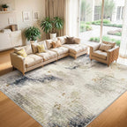 Area Rugs 9x12 Living Room - Modern Abstract Large Rugs for Living Room Non-Slip Low Pile Soft Machine Washable Carpet for Bedroom, Under Dining Table, Nursery, Farmhouse (9'x12' Beige Tan)