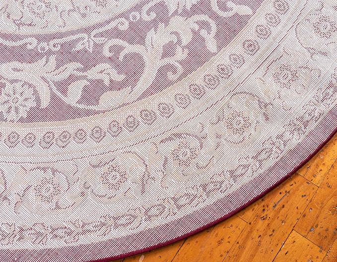 Unique Loom Versailles Collection Traditional Classic Medallion Floral Motif Area Rug (6' 0 x 6' 0 Round, Burgundy/ Ivory)