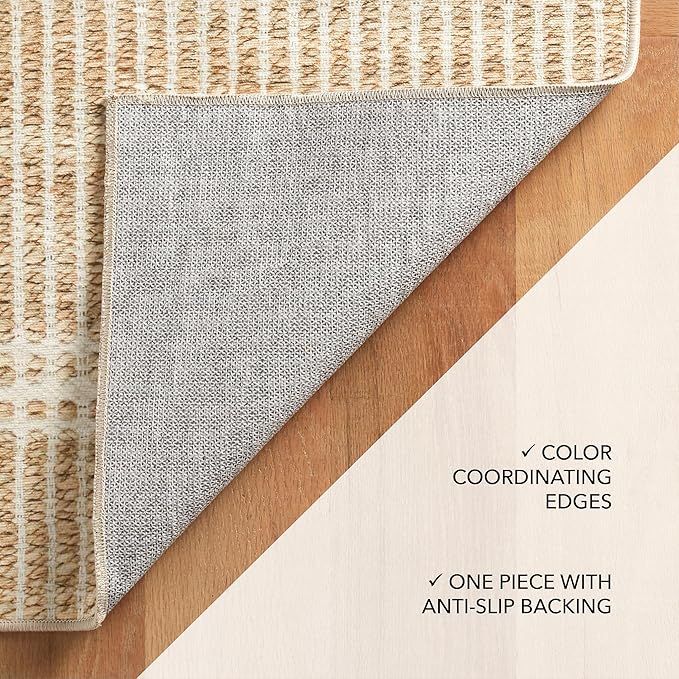 Dash and Albert Arbor Machine Washable Area Rug - 2' x 3' Neutral Stripe Washable Accent Rug Stain-Resistant, Anti-Slip, High Traffic Kitchen, Hallway, Mudroom