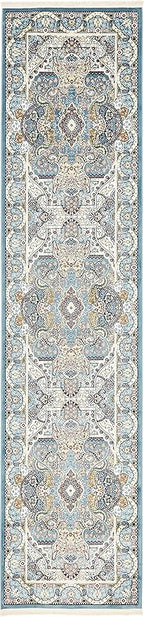 Unique Loom Narenj Collection Classic Traditional Medallion Textured Design Area Rug, 3 x 13 ft, Blue/Tan