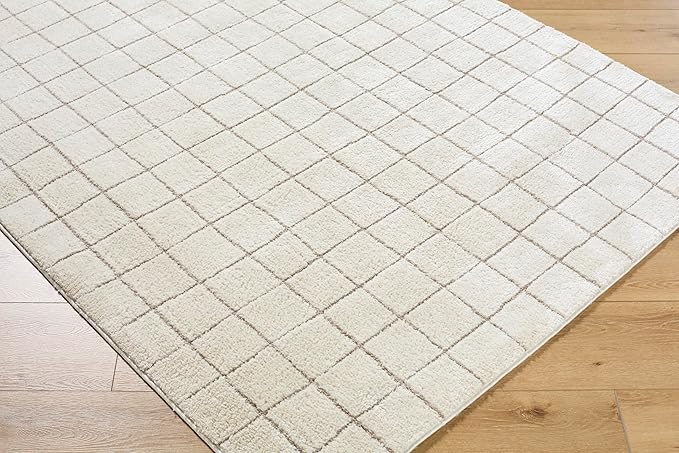 Livabliss x Our PNW Home Cascade Minimalist Grid Area Rug, 2'7" x 10', Grid Ivory/Taupe