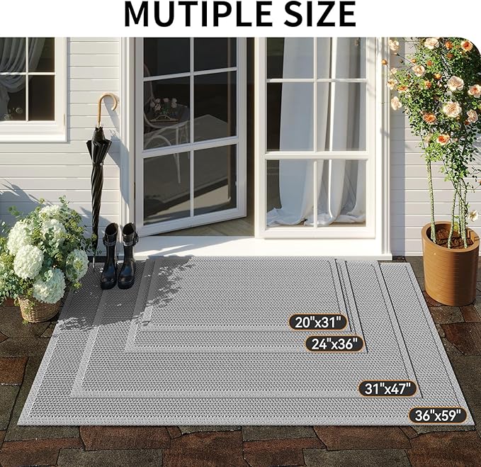 Front Door Mat 31''x47'', Drainage Heavy Duty Dirt Trapping Non-Slip Doormats, Outdoor Rubber Floor Mats, Restaurant Commercial Kitchen Industral Pool Entrance Bar Wet Area, Grey