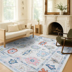 Fame Living Cream Oushak Runner Rug, Modern Runners, Vintage, Turkish, Eclectic, Floral, Pastel, Washable, Long Runner Rugs for Hallway, Kitchen, Living Room, Bedroom, Kitchen, Bathroom, 2'5"x13'