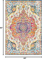 Livabliss Area Rugs - 5x7 Romaine Vintage Boho Fuchsia Mustard Blue Area Rug for Living Room Bedroom - Floral Medallion Stain Resistant Carpet for Kitchen, Nursery, Office (5'3" x 7'6")