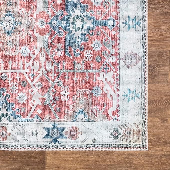 Bloom Rugs Washable Non-Slip 5' x 7' Rug - Red/Blue Traditional Area Rug for Living Room, Bedroom, Dining Room, and Kitchen - Exact Size: 5' x 7'
