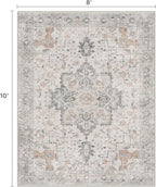 8x10 Area Rugs for Living Room, Machine Washable Non Slip Vintage Rugs, Low Pile Lightweight Print Rug for Bedroom, Dining Room, Home Office, Light Taupe Brown