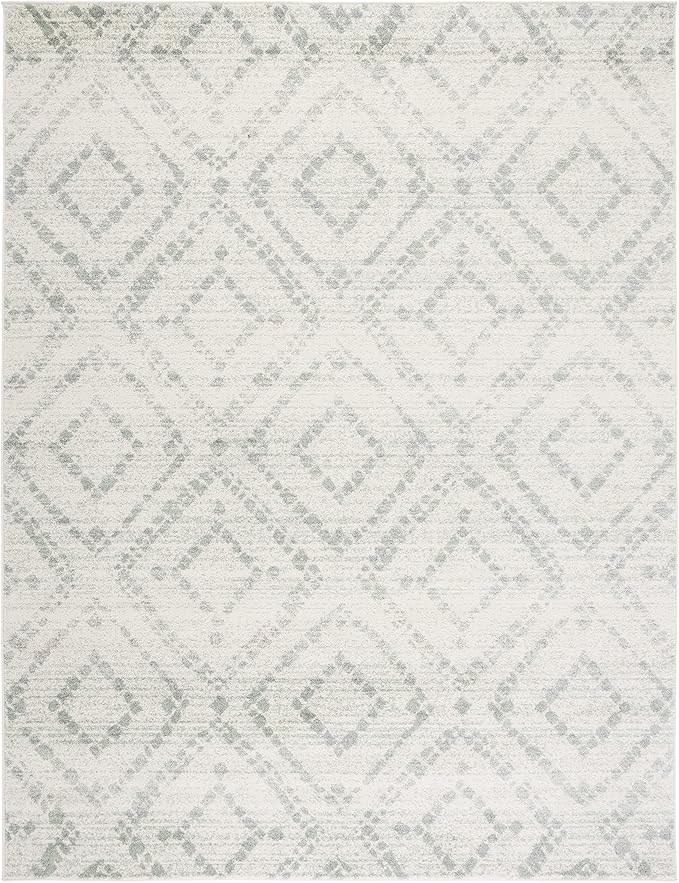 SAFAVIEH Adirondack Collection Area Rug - 9' x 12', Ivory & Green, Modern Diamond Distressed Design, Non-Shedding & Easy Care, Ideal for High Traffic Areas in Living Room, Bedroom (ADR131X)