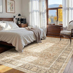 HelloTree Washable Rugs 6x9 Area Rug for Living Room, Vintage Boho Khaki Rug Non Slip Carpet Retro Accent Indoor Mat Print Distressed Low Pile Throw Large Rug for Office Bedside-Khaki