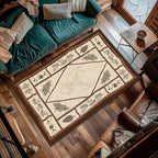 Country Cottage Deer Area Rugs 3x4ft Animal Plant Pine Cone Leaves Branches Patchwork Pattern Featured Indoor Floor Rugs, Vintage Style Non-Slip Non-Shedding Rugs for Farmhouse Office Living Room