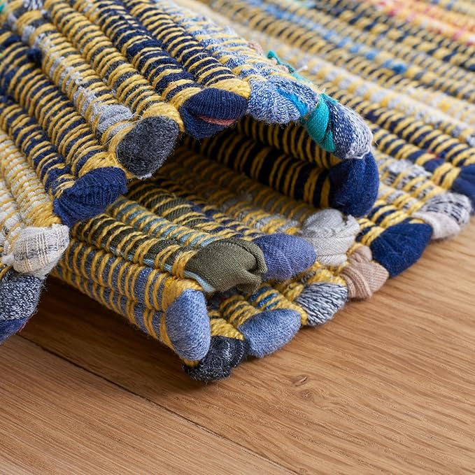 SAFAVIEH Rag Rug Collection Area Rug - 5' x 8', Yellow & Multi, Handmade Boho Stripe Cotton, Ideal for High Traffic Areas in Living Room, Bedroom (RAR121H)
