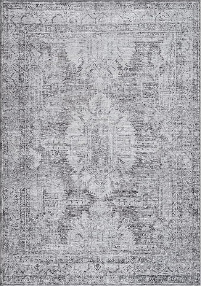 Bloom Rugs Washable 5' x 7' Rug - Ivory/Silver Gray Traditional Area Rug for Living Room, Bedroom, Dining Room, and Kitchen - Exact Size: 5' x 7'