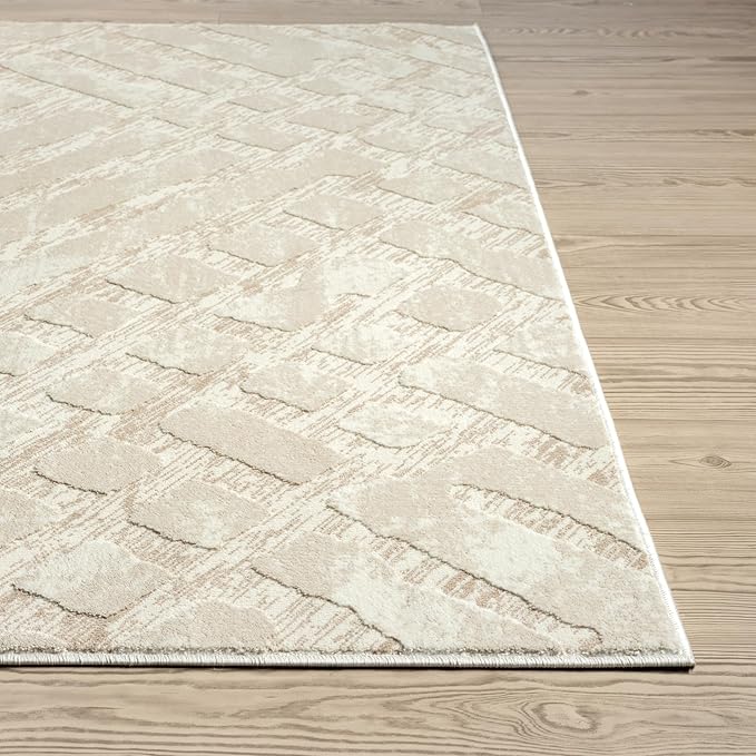 Abani Terra Cream Area Rug for Living Room, Bedroom - Rustic Modern Pattern - 5' x 8' - Durable & Easy to Clean
