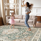 12x15 Area Rug Living Room: Machine Washable Boho Large Vintage Soft Rugs Stain Resistant Farmhouse Oriental Non Slip Indoor Floor Carpet for Bedroom Nursery Kids Playroom Office Dining Room- Green