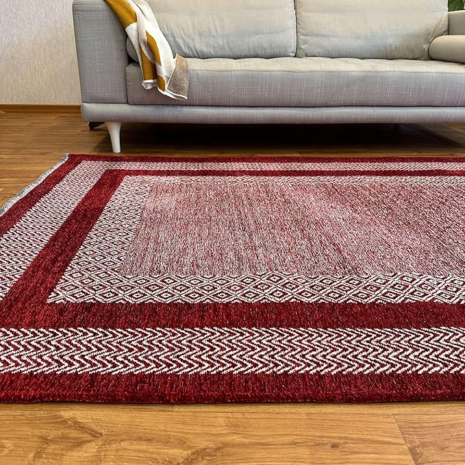 Alfa Rich 3x5 Red Burgundy Washable Area Rugs for Living Room Bedroom Kitchen Dining Cotton Runner
