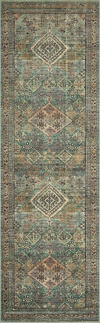 Loloi Magnolia Home by Joanna Gaines Sinclair Collection SIN-03 Turquoise/Multi 2'-3" x 3'-9", .25" Pile Height, Machine Washable, Accent Rug